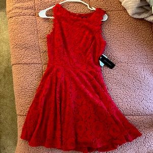Jodi Kristopher, Red Lace cocktail dress. Size 3, never worn & still has tag.